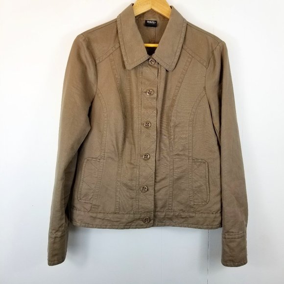 Tribal Brown Light Weight Button Up Jacket - Picture 1 of 8